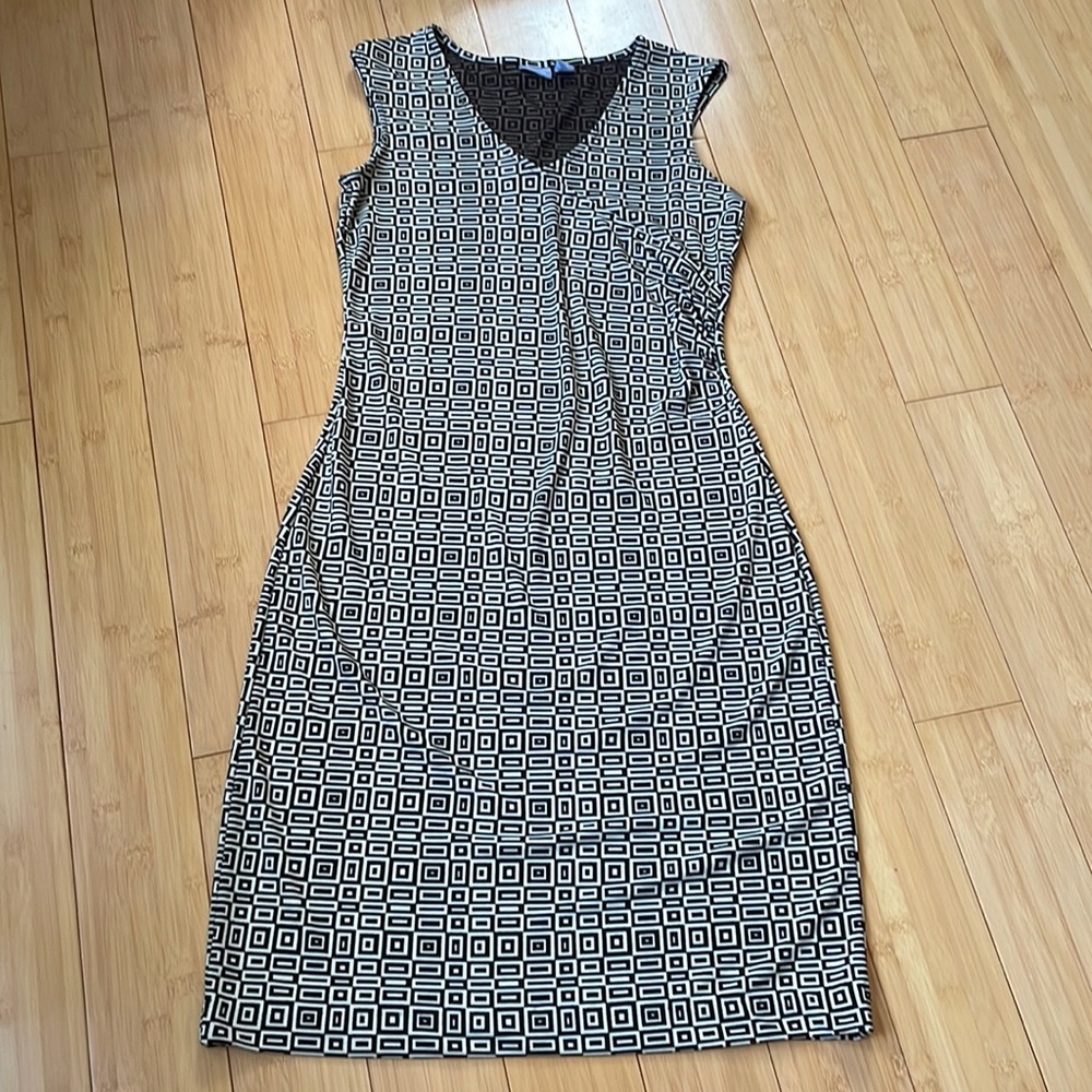 Old Navy brown & cream geometric pattern business dress